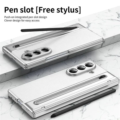 Samsung Z Fold8 Ultra Leather Case, Electroplating S Pen Case with Hinge Protection