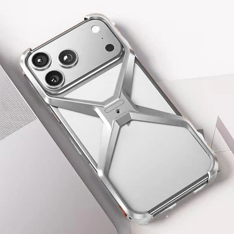 iPhone 17 Pro Max X Shape Metal Hollow Bumper Bezel-Free Protective Case
