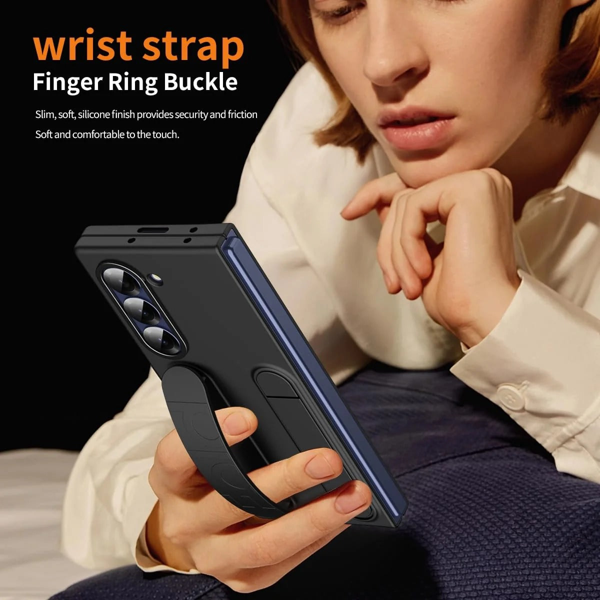 Samsung Z Fold8 Ultra Skin Feel Silicon Case with Kickstand & Band in Built Front Glass