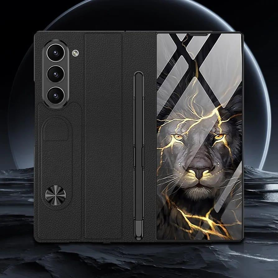 Samsung Galaxy Z Fold 6 Deer Pattern Gkk Original Glass Flip Case with S-Pen & Front Glass Protection