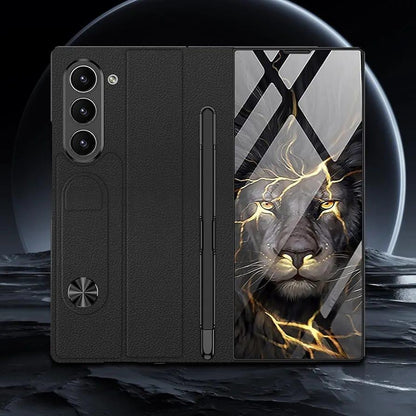 Samsung Galaxy Z Fold 6 Deer Pattern Gkk Original Glass Flip Case with S-Pen & Front Glass Protection