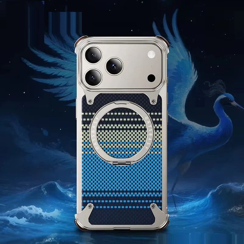 iPhone 17 Pro Titan Carbon Metal Frame Case with 360 Roatating Ring