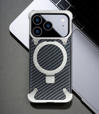iPhone 17 Pro Max Metal Carbon Case with Stand and Magsafe - Silver