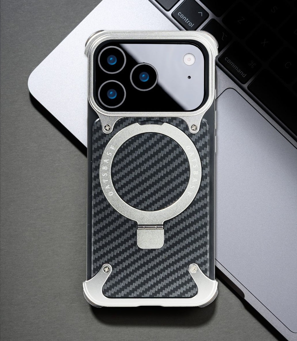 iPhone 17 Pro Metal Carbon Case with Stand and Magsafe - Silver