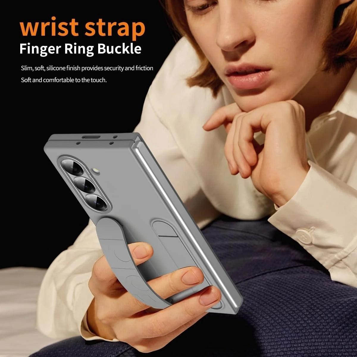 Samsung Z Fold8 Ultra Skin Feel Silicon Case with Kickstand & Band in Built Front Glass