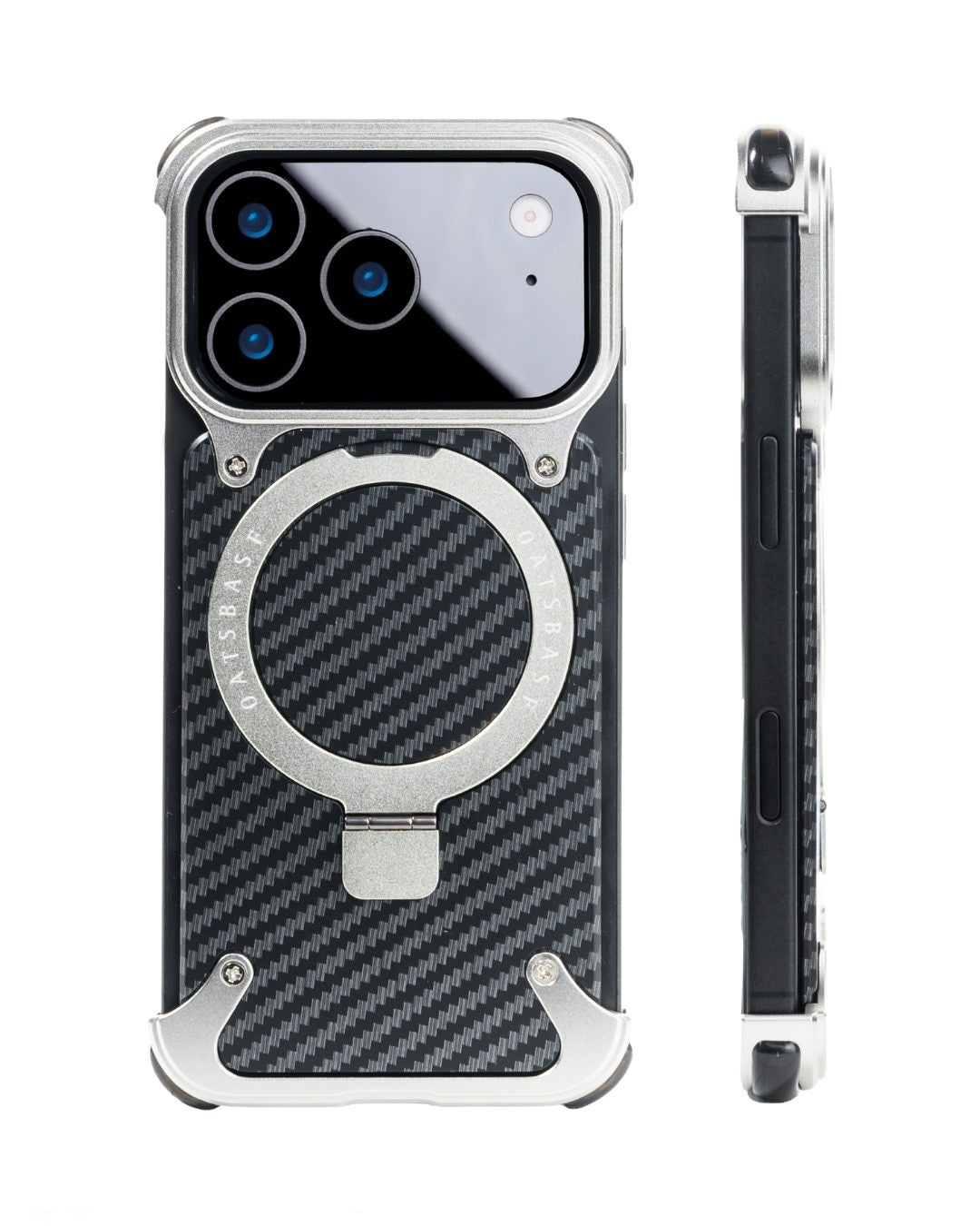 iPhone 17 Pro Metal Carbon Case with Stand and Magsafe - Silver