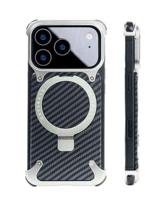 iPhone 17 Pro Metal Carbon Case with Stand and Magsafe - Silver