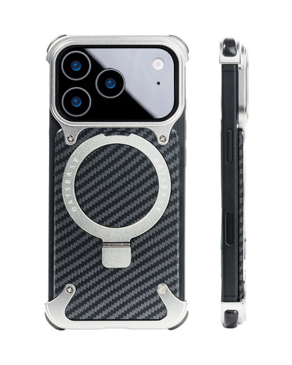 iPhone 17 Pro Max Metal Carbon Case with Stand and Magsafe - Silver