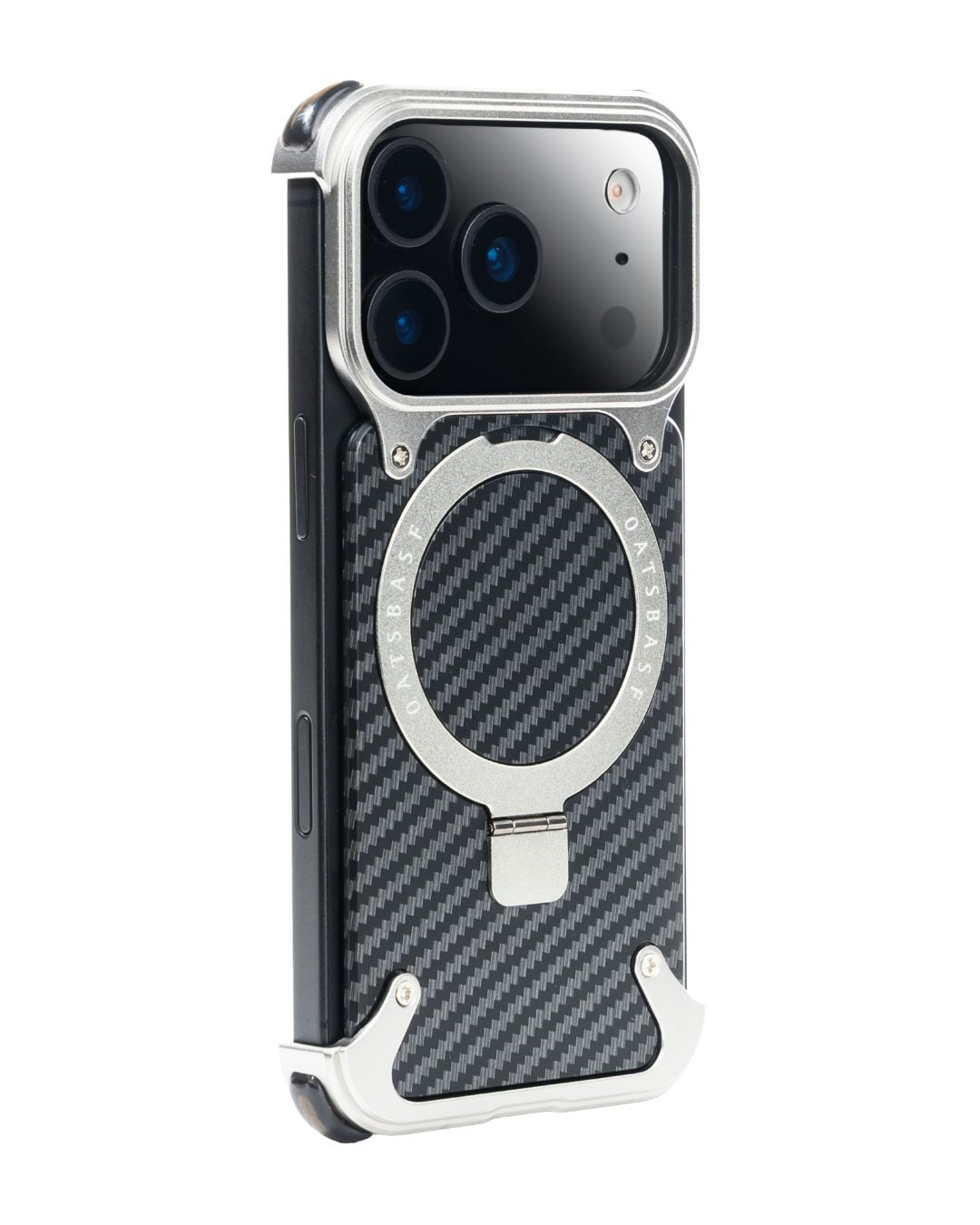 iPhone 17 Pro Max Metal Carbon Case with Stand and Magsafe - Silver