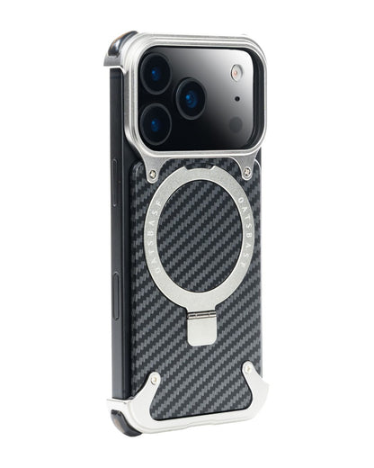 iPhone 17 Pro Max Metal Carbon Case with Stand and Magsafe - Silver