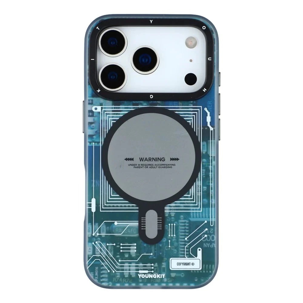 iPhone 18 Pro YOUNGKIT Case, Technology Series Matte Finish Magsafe Back Cover - Blue