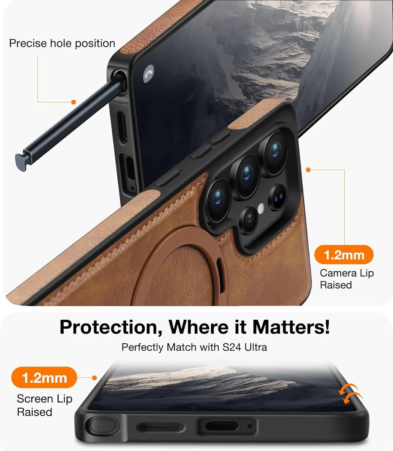 Samsung Galaxy S24 Ultra Vegan Leather Case with Magsafe and Stand