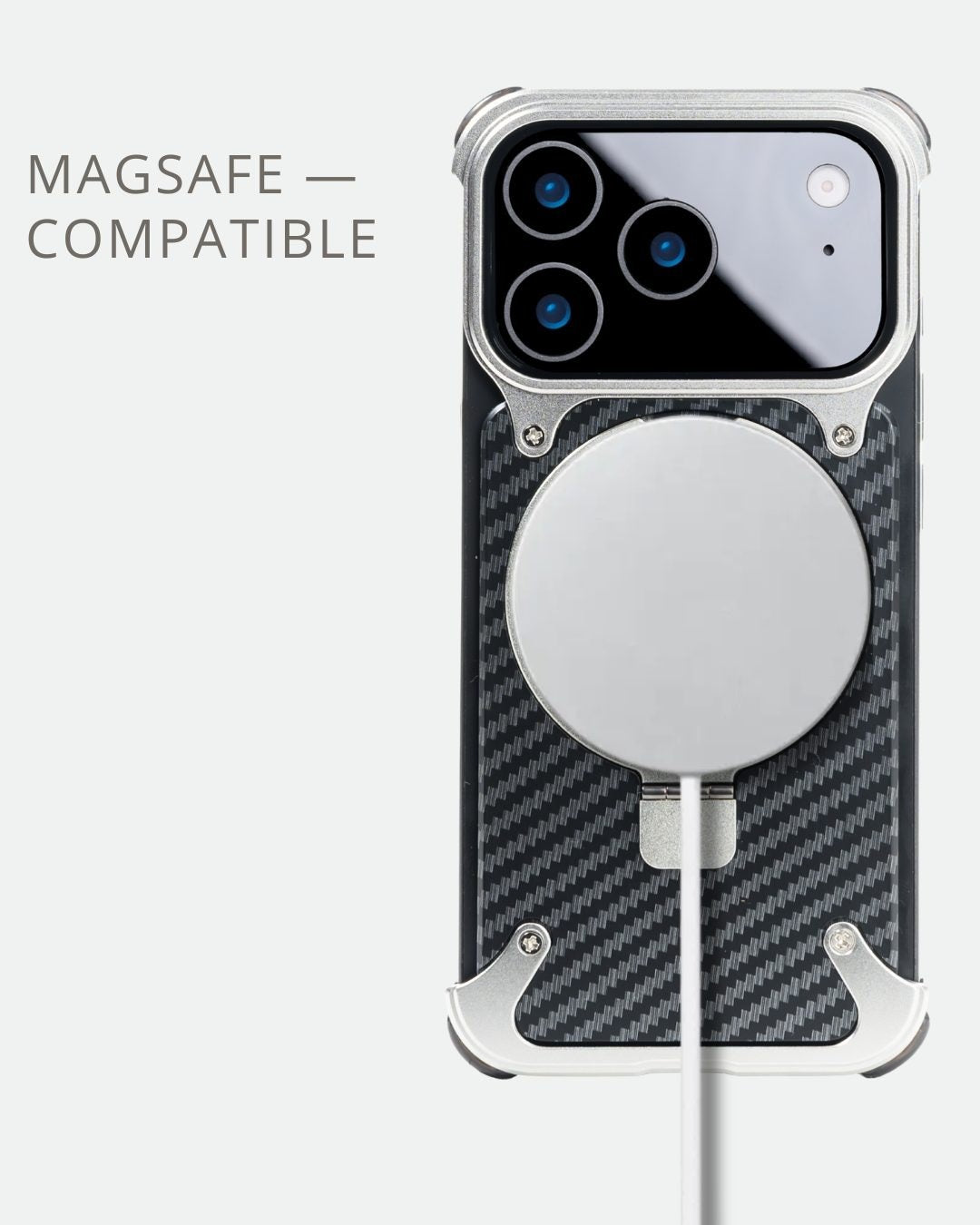 iPhone 17 Pro Max Metal Carbon Case with Stand and Magsafe - Silver