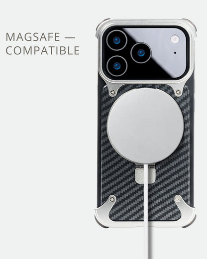 iPhone 17 Pro Max Metal Carbon Case with Stand and Magsafe - Silver