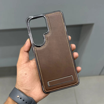 Samsung Galaxy S26 Ultra Leather Chrom Shine Case with Stand - Brown