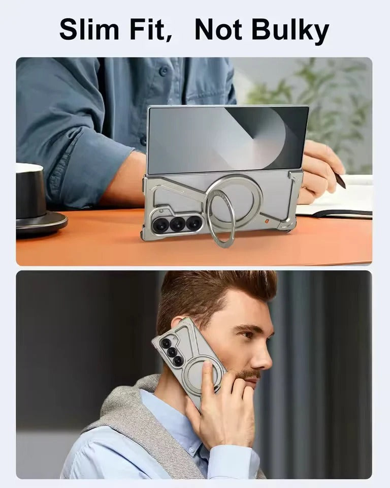 Samsung Z Fold8 Ultra Metal Case, Frameless Z Shape Aluminum Alloy 360 ° Magnetic Rotating Ring with Magsafe :- Titanium Grey