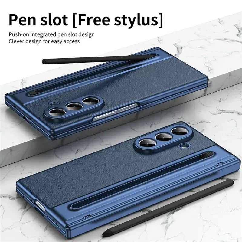 Samsung Z Fold8 Ultra Leather Case, Electroplating S Pen Case with Hinge Protection