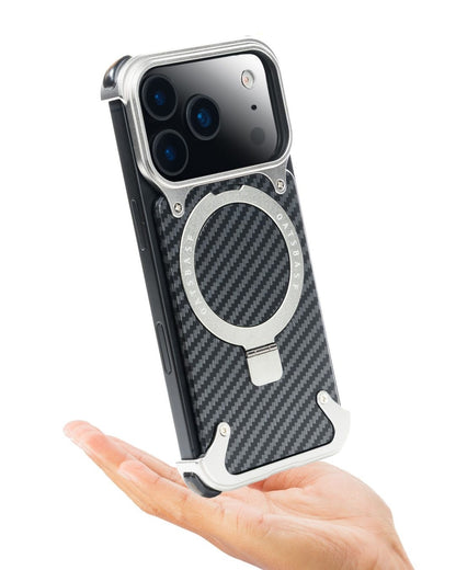 iPhone 17 Pro Metal Carbon Case with Stand and Magsafe - Silver