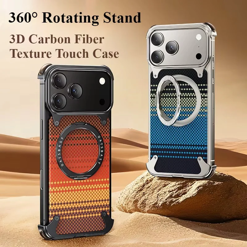 iPhone 17 Pro Titan Carbon Metal Frame Case with 360 Roatating Ring