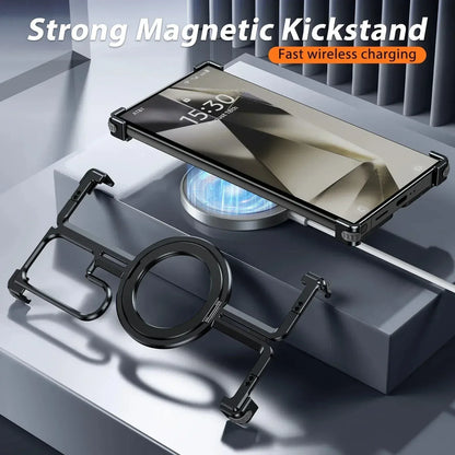 Samsung Galaxy 24 Ultra Metal Bumper Case with 360° Rotatable Magnetic Kickstand Ring