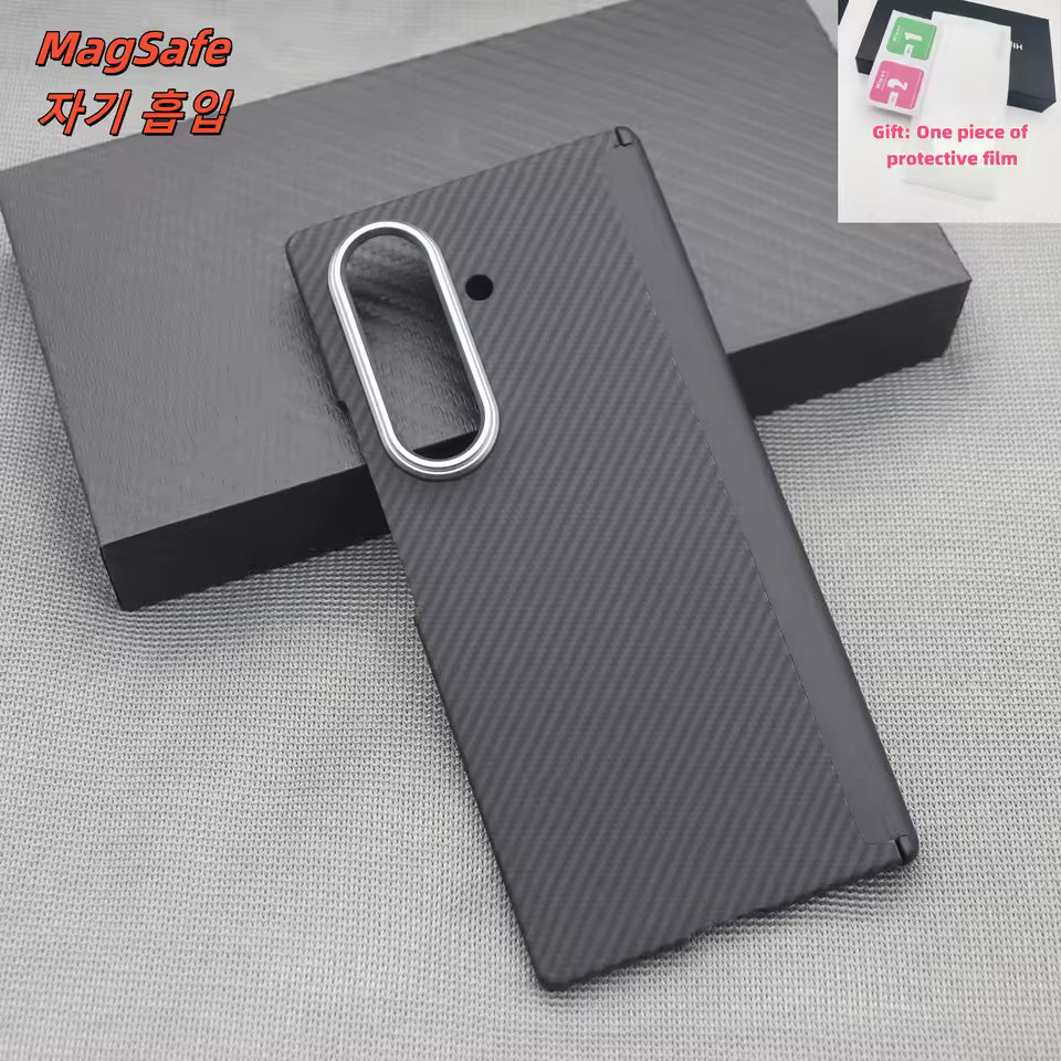 Samsung Z Fold8 Ultra Carbon Case, 0.6mm Thin Carbon Fiber Case with Magsafe, Hinge Protection & Front Glass - Black