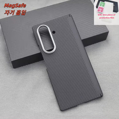 Samsung Z Fold8 Ultra Carbon Case, 0.6mm Thin Carbon Fiber Case with Magsafe, Hinge Protection & Front Glass - Black