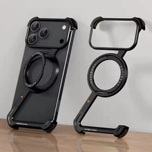 iPhone 17 Pro Z Shape Frameless Metal Bumper Case with 360° Rotatable Stand & Magsafe