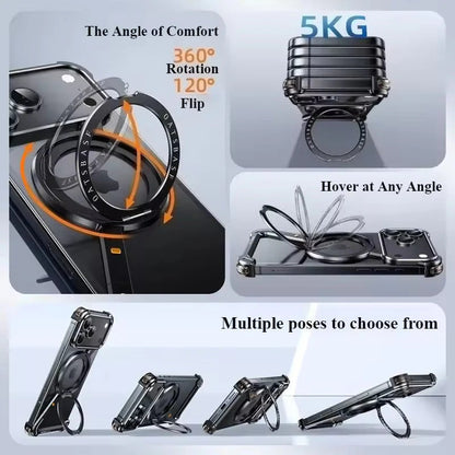 iPhone 17 Pro Max Z Shape Frameless Metal Bumper Case with 360° Rotatable Stand & Magsafe