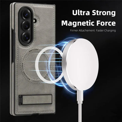 Samsung Galaxy Z Fold 6 Leather Case with MagSafe & Kickstand