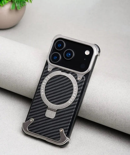 iPhone 17 Pro Max Metal Carbon Case with Stand and Magsafe - Silver