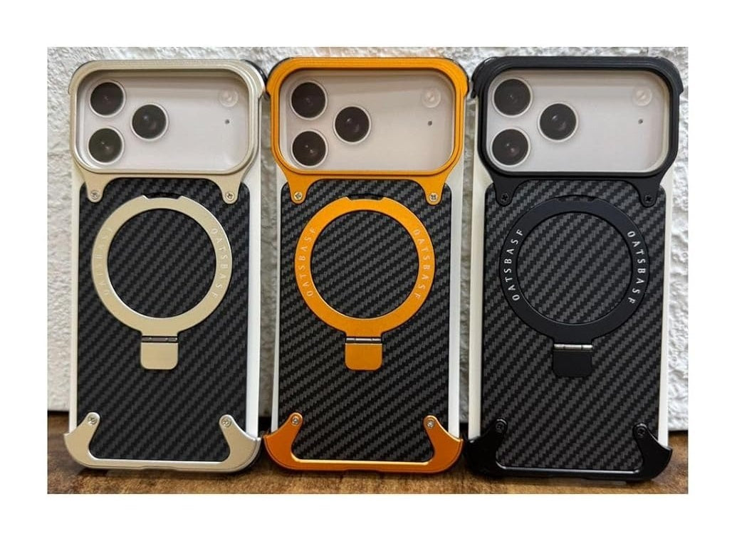 iPhone 17 Pro Max Metal Carbon Case with Stand and Magsafe - Orange