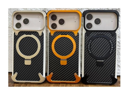 iPhone 17 Pro Max Metal Carbon Case with Stand and Magsafe - Orange