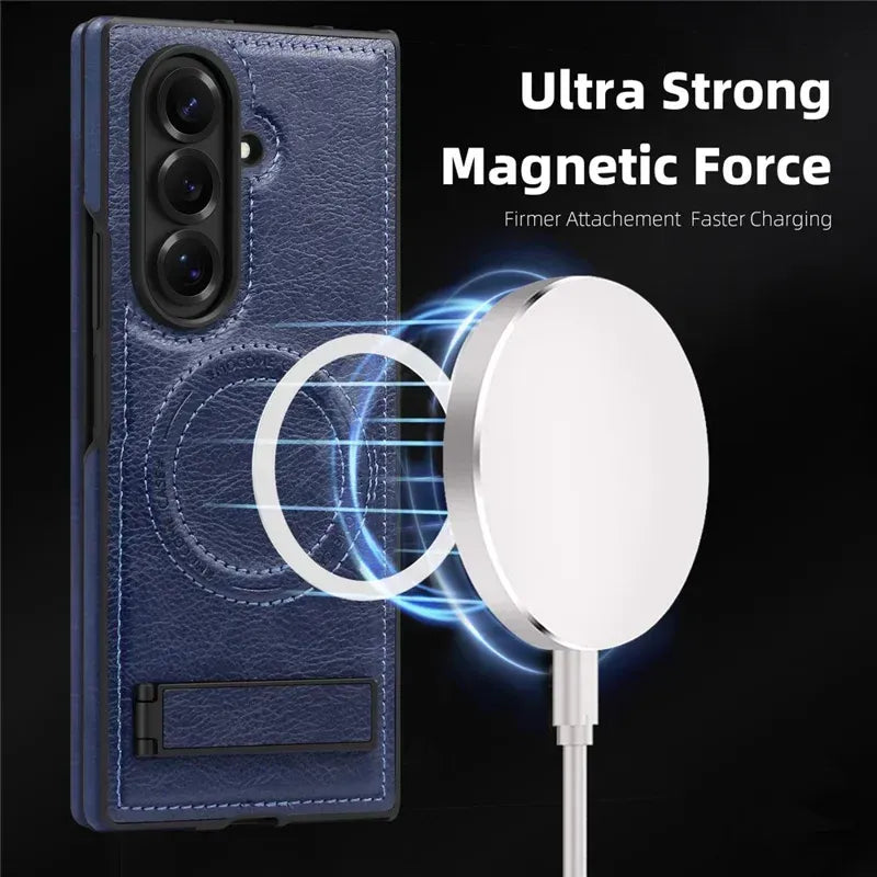Samsung Galaxy Z Fold 6 Leather Case with MagSafe & Kickstand