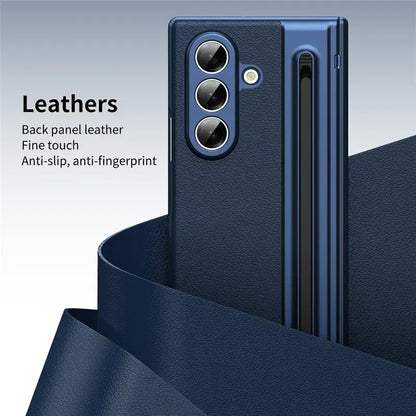 Samsung Galaxy Z Fold7 Plating Leather Case with Stylus & Glass Protection