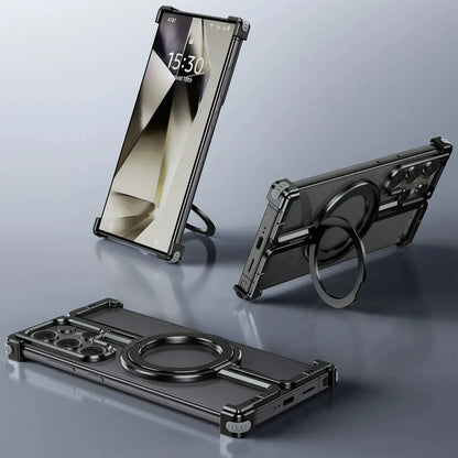 Samsung Galaxy 24 Ultra Metal Bumper Case with 360° Rotatable Magnetic Kickstand Ring