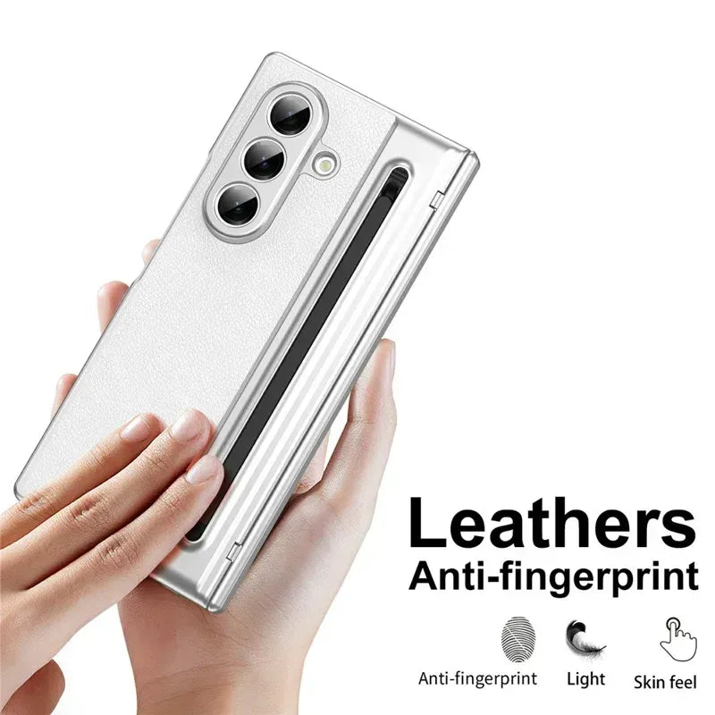 Samsung Z Fold8 Ultra Leather Case, Electroplating S Pen Case with Hinge Protection