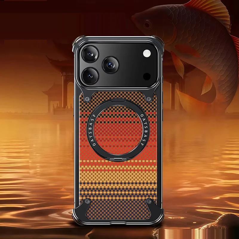iPhone 17 Pro Titan Carbon Metal Frame Case with 360 Roatating Ring