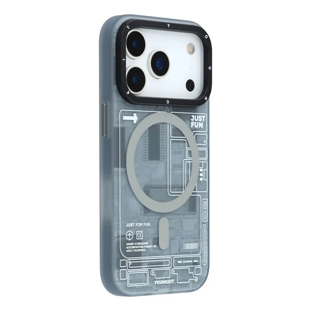 iPhone 18 Pro YOUNGKIT Case, Technology Series Matte Finish Magsafe Back Cover - Gray