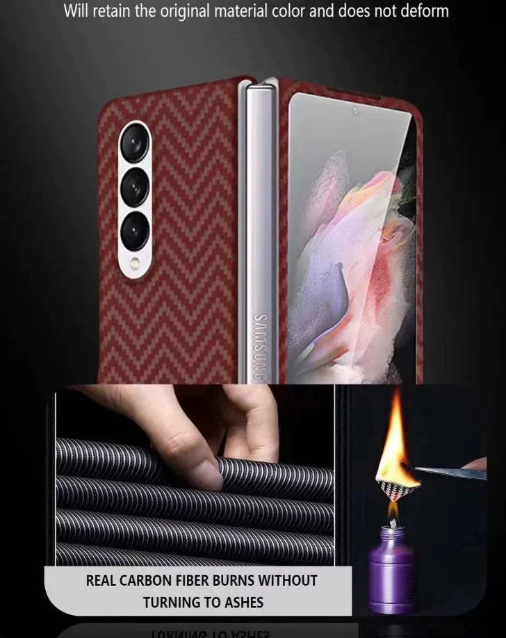 Samsung Galaxy Z Fold 5 V Shape Carbon Fiber Shockproof Case - Red
