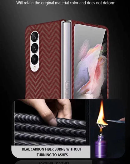 Samsung Galaxy Z Fold 5 V Shape Carbon Fiber Shockproof Case - Red