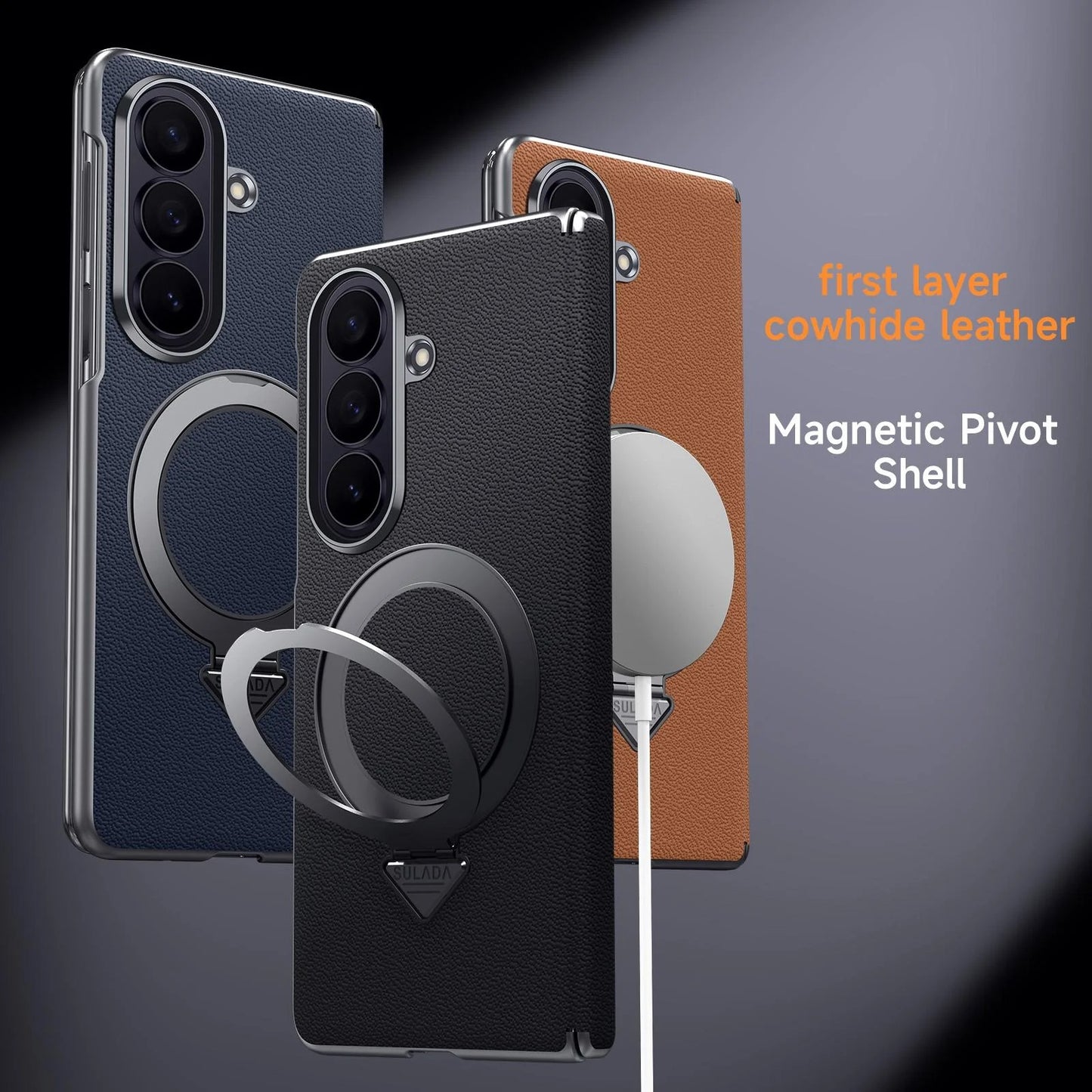 Samsung Z Fold8 Ultra SULADA Leather Case, S-View Window Magnetic Ring Holder Kickstand Cover with Magsafe
