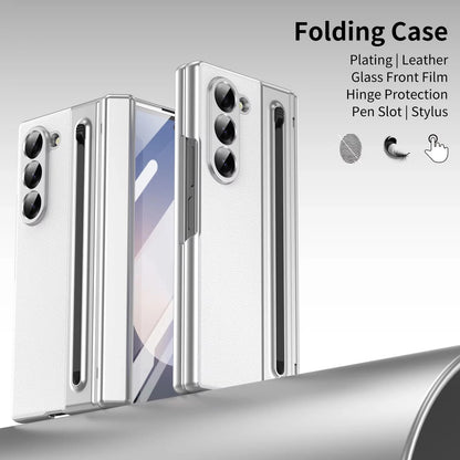 Samsung Galaxy Z Fold 6 Electroplating Leather Case with S Pen & Front Glass Protection