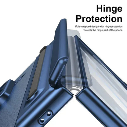 Samsung Z Fold8 Ultra Leather Case, Electroplating S Pen Case with Hinge Protection