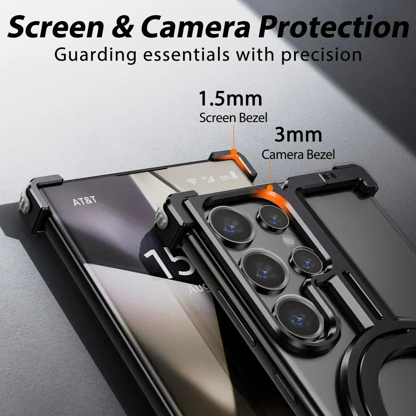 Samsung Galaxy 24 Ultra Metal Bumper Case with 360° Rotatable Magnetic Kickstand Ring