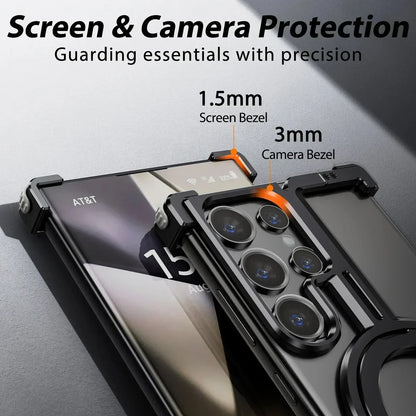 Samsung Galaxy 24 Ultra Metal Bumper Case with 360° Rotatable Magnetic Kickstand Ring