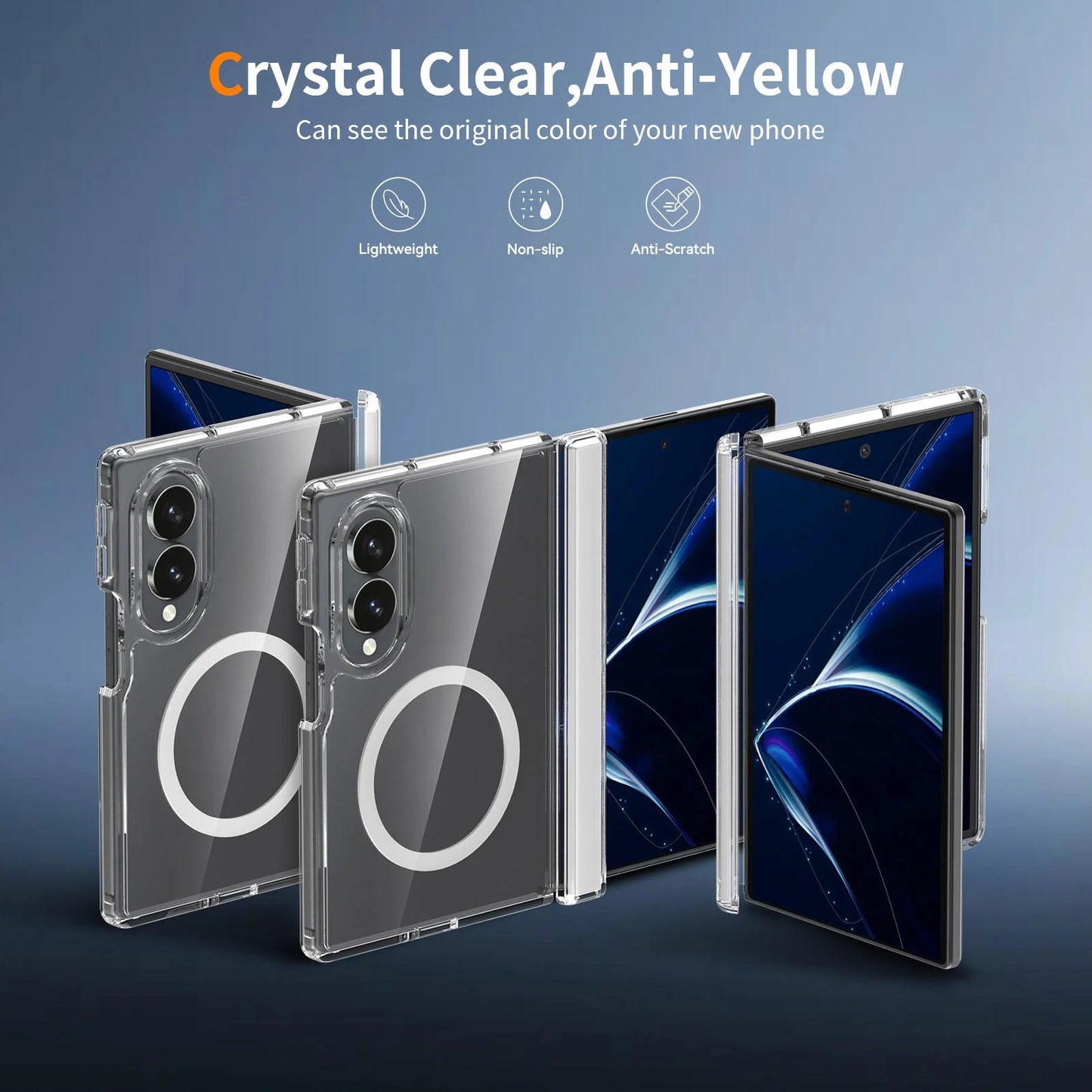 Samsung Z Fold8 Transparent Case, Cristal Clear Anti-Yellowing Magnetic Magsafe Case with Hinge Protection