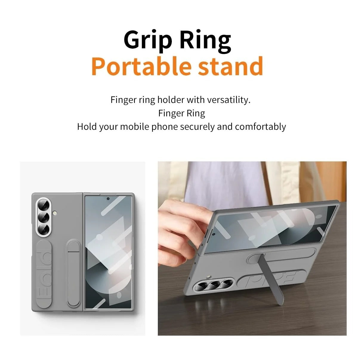 Samsung Z Fold8 Ultra Skin Feel Silicon Case with Kickstand & Band in Built Front Glass