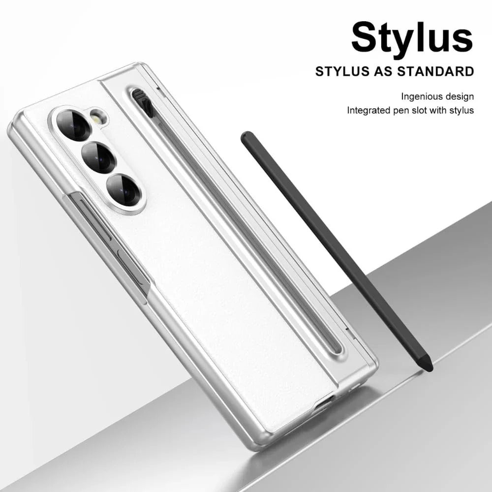 Samsung Galaxy Z Fold 6 Electroplating Leather Case with S Pen & Front Glass Protection