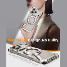 iPhone 17 Pro Z Shape Frameless Metal Bumper Case with 360° Rotatable Stand & Magsafe