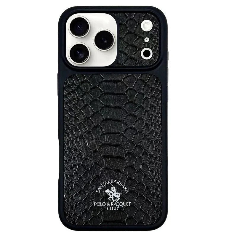 iPhone 18 Pro Max Leather Case, Original Santa Barbara Polo Club Knight Series Back Cover - Black